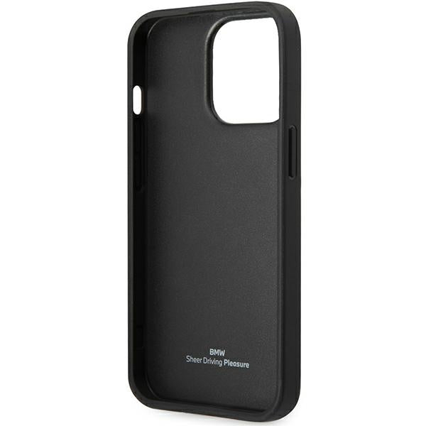 Case BMW BMHCP14L22RBDK iPhone 14 Pro 6.1" black/black hardcase Leather Blue Dots