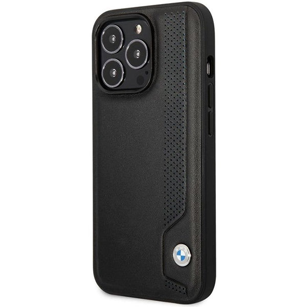 Case BMW BMHCP14L22RBDK iPhone 14 Pro 6.1" black/black hardcase Leather Blue Dots