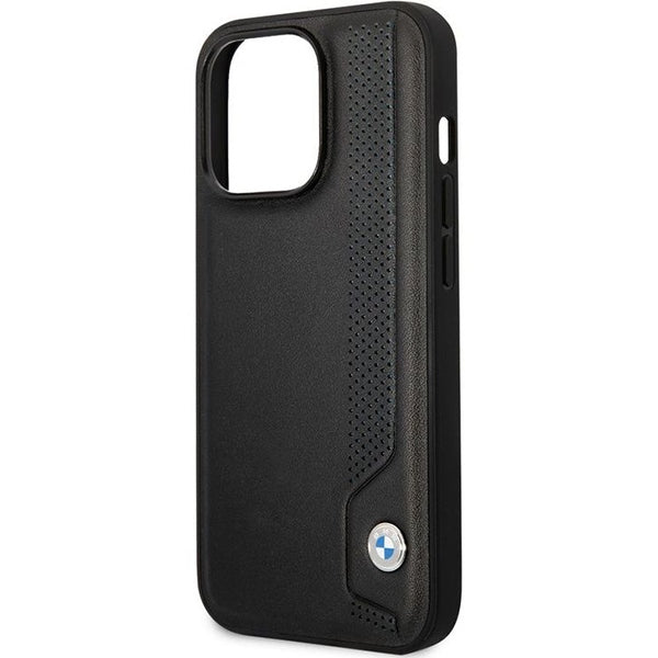Case BMW BMHCP14L22RBDK iPhone 14 Pro 6.1" black/black hardcase Leather Blue Dots
