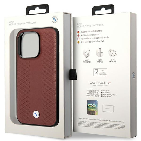 Case BMW BMHCP14L22RFGR iPhone 14 Pro 6.1" Burgundy/burgundy Leather Diamond Pattern