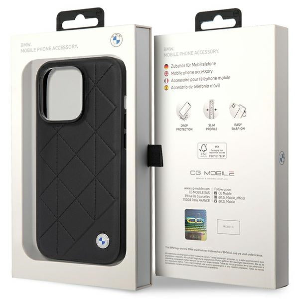 Case BMW BMHCP14L22RQDK iPhone 14 Pro 6.1" black/black Leather Quilted