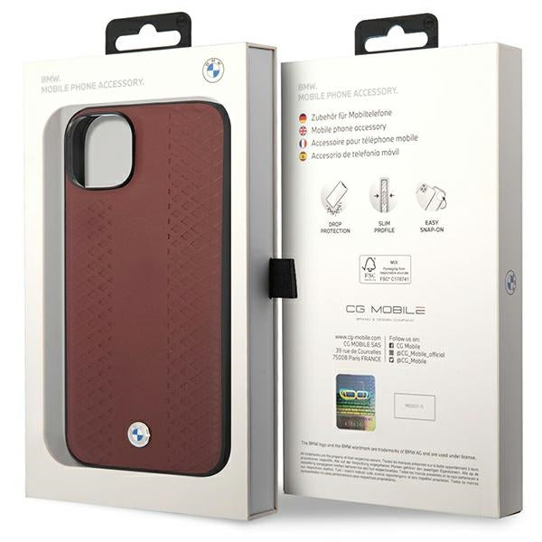 Case BMW BMHCP14S22RFGR iPhone 14 6.1" Burgundy/burgundy Leather Diamond Pattern