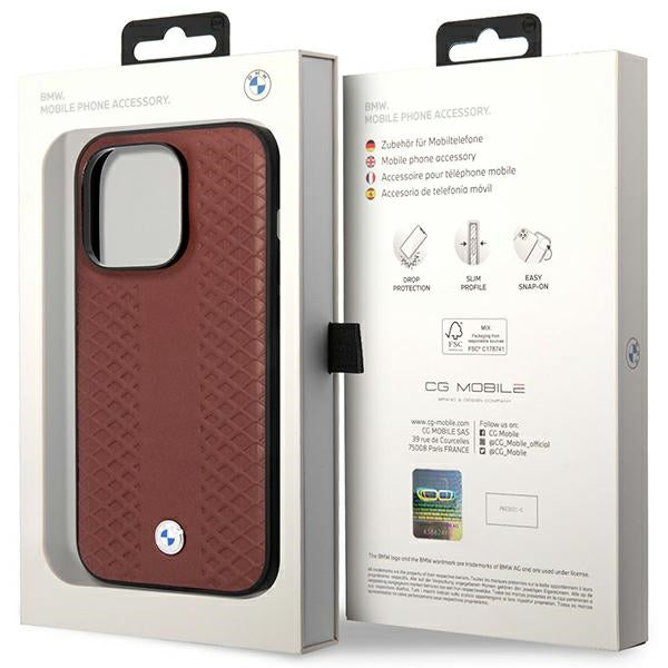 Case BMW BMHMP14L22RFGR iPhone 14 Pro 6.1" Burgundy/burgundy Leather Diamond Pattern MagSafe