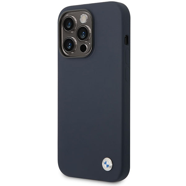 Case BMW BMHMP14XSILNA iPhone 14 Pro Max 6.7" navy blue/navy Silicone Metal Logo MagSafe