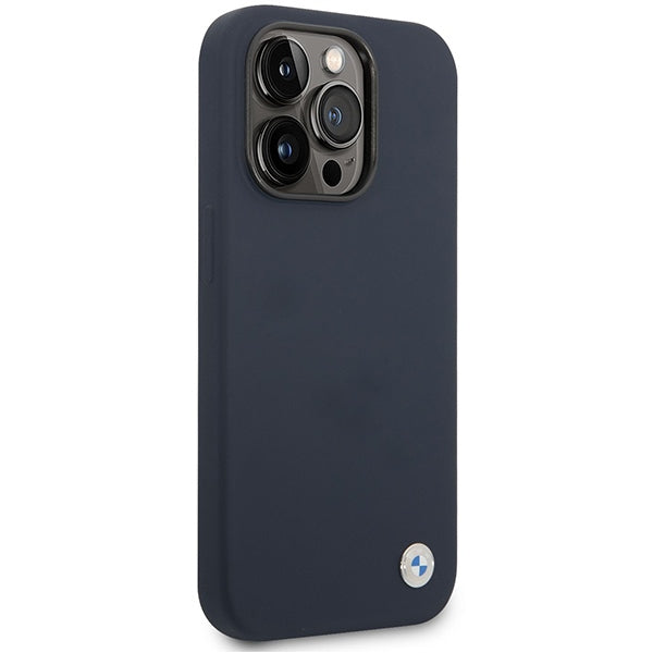Case BMW BMHMP14XSILNA iPhone 14 Pro Max 6.7" navy blue/navy Silicone Metal Logo MagSafe