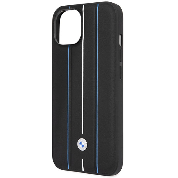 Case BMW BMHCP14S22RVSK iPhone 14 6.1" black/black hardcase Leather Stamp Blue Lines