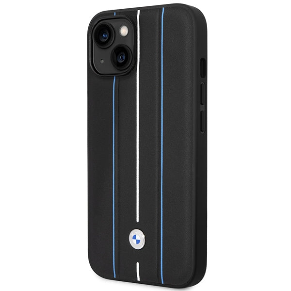 Case BMW BMHCP14S22RVSK iPhone 14 6.1" black/black hardcase Leather Stamp Blue Lines