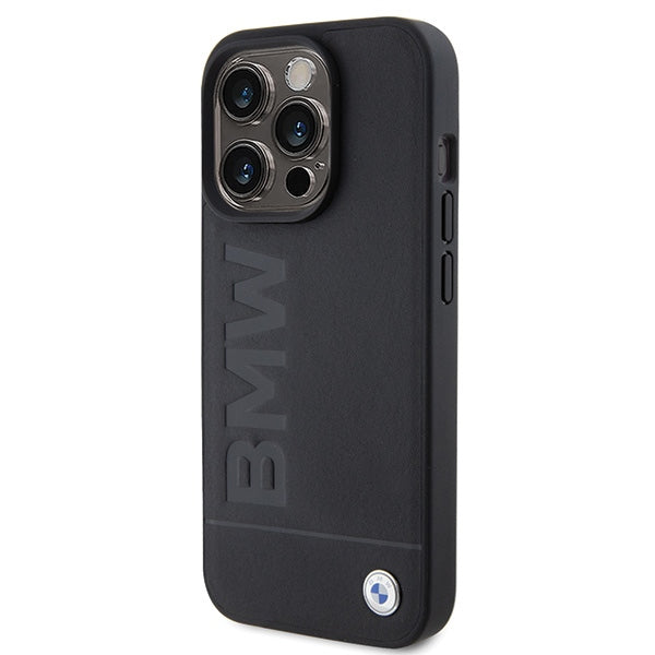 BMW Leather Hot Stamp iPhone 15 Pro Max Case - Black