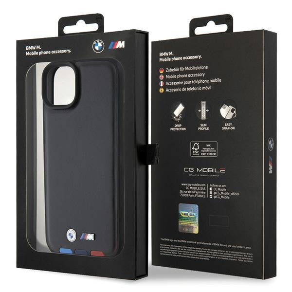 BMW BMHCP15M22PTDK iPhone 15 Plus 6.7" black/black Leather Stamp Tricolor