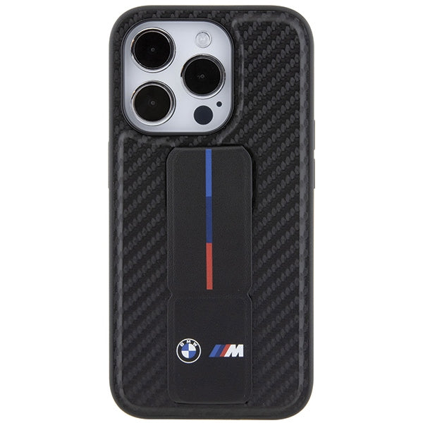 BMW Grip Stand Smooth & Carbon case for iPhone 15 Pro - black