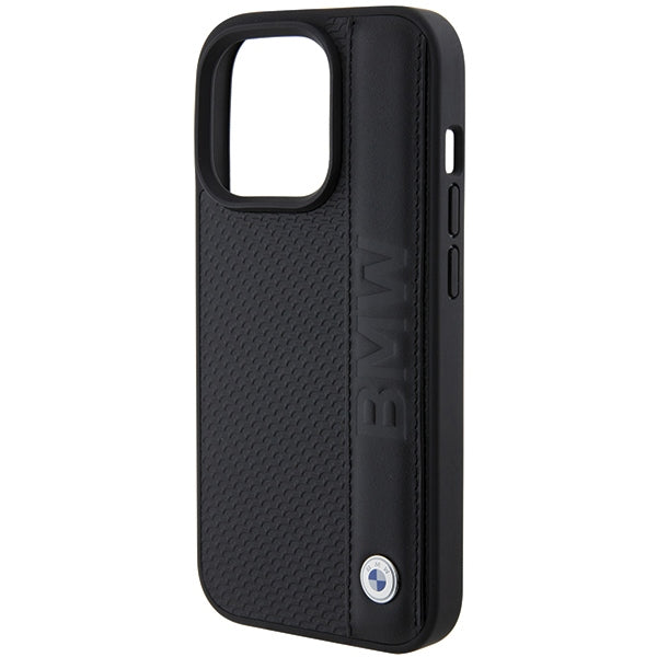 BMW Leather Textured &amp; Stripe iPhone 15 Pro Max Case - Black