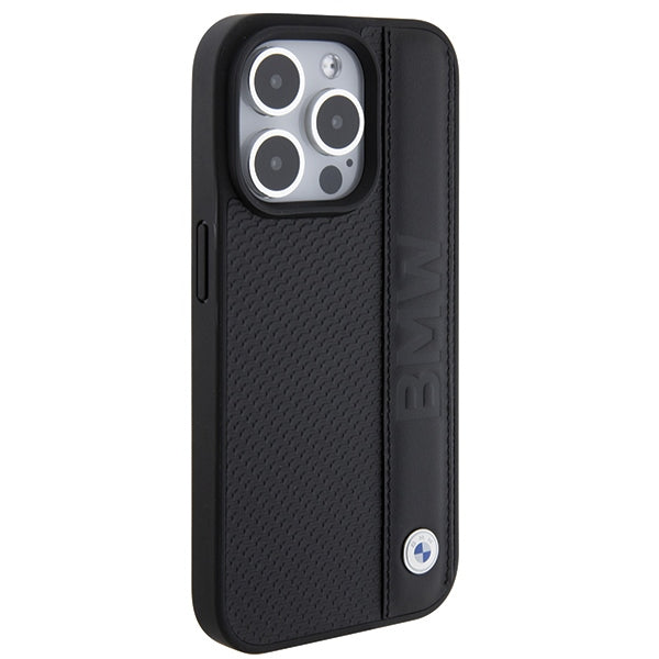BMW Leather Textured &amp; Stripe iPhone 15 Pro Max Case - Black