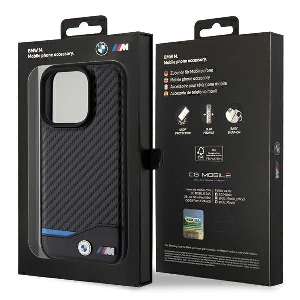 BMW Leather Carbon MagSafe iPhone 15 Pro Max Case - Black