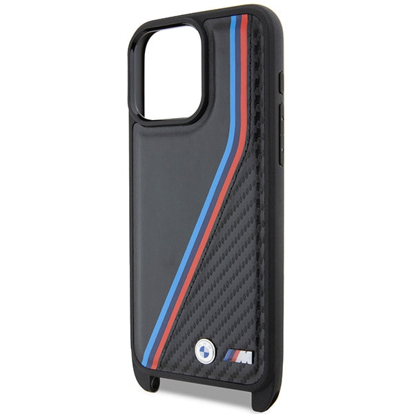 BMW M Edition Carbon Tricolor Lines &amp; Strap case for iPhone 15 Pro - black