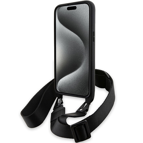 BMW M Edition Carbon Tricolor Lines &amp; Strap case for iPhone 15 Pro - black