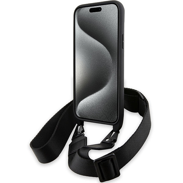 BMW M Edition Carbon Tricolor Lines &amp; Strap case for iPhone 15 Plus / 14 Plus - black