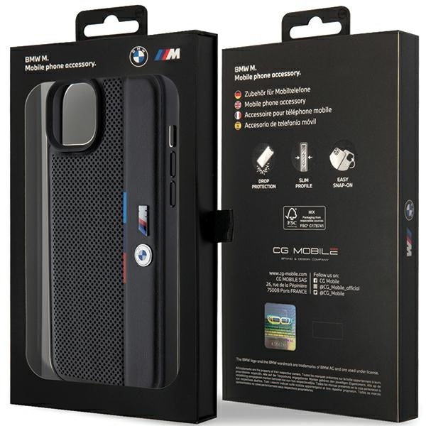 BMW Perforated Tricolor Line case for iPhone 15 Plus / 14 Plus - black
