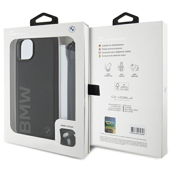 BMW Signature Leather Wordmark Cord case for iPhone 15 Plus / 14 Plus - black