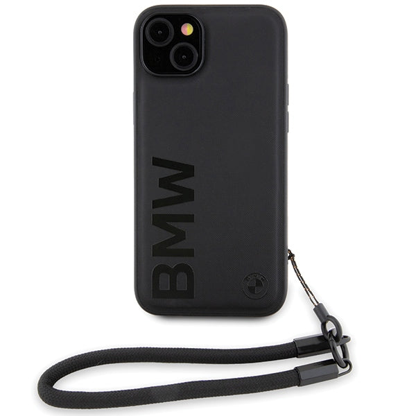 BMW Signature Leather Wordmark Cord case for iPhone 15 Plus / 14 Plus - black