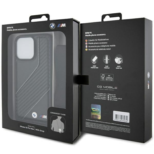 BMW M Edition Carbon Stripe &amp; Strap case for iPhone 15 Pro Max - black