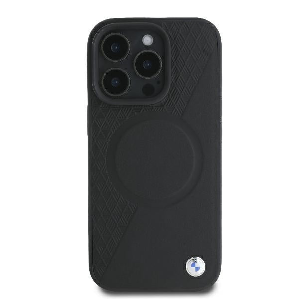 BMW Signature Leather Half Textured &amp; Circle MagSafe case for iPhone 16 Pro - black