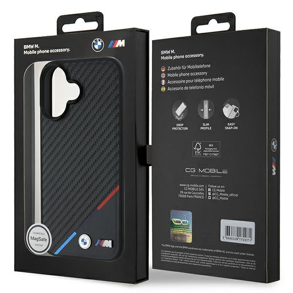 BMW Carbon Tricolor Line MagSafe iPhone 16 Plus Case - Black