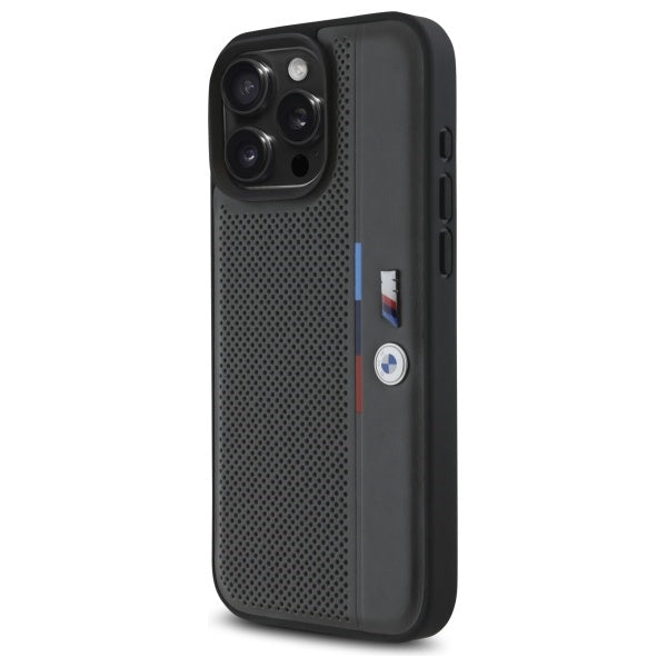 BMW M Perforated Tricolor Detail Line iPhone 16 Pro Case - Dark Gray
