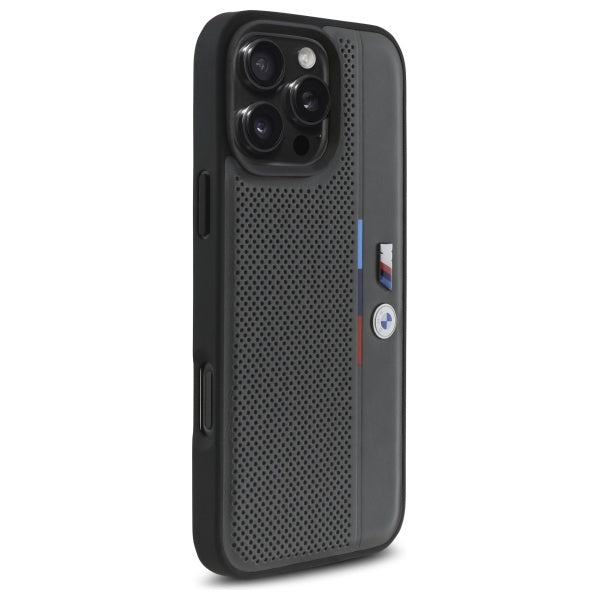 BMW M Perforated Tricolor Detail Line iPhone 16 Pro Case - Dark Gray