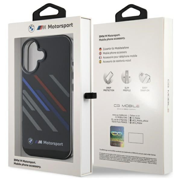 BMW Motosport IML Random Stripes iPhone 16 Plus Case - Black