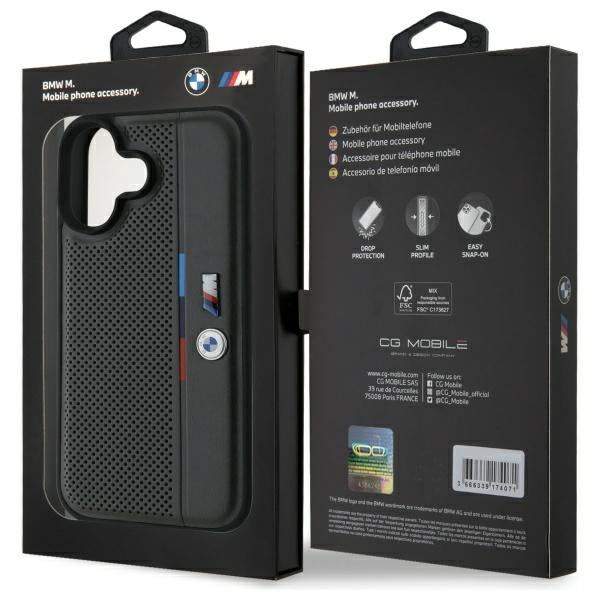 BMW M Perforated Tricolor Detail Line iPhone 16 Case - Dark Gray