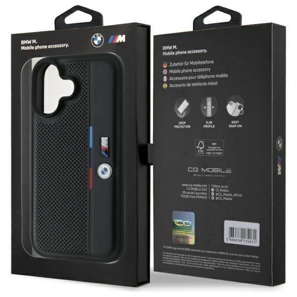 BMW M Perforated Tricolor Detail Line iPhone 16 Case - Black