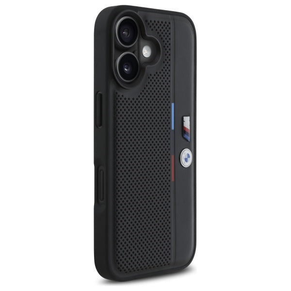 BMW M Perforated Tricolor Detail Line iPhone 16 Case - Black