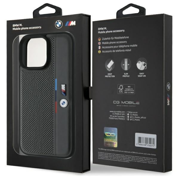 BMW M Perforated Tricolor Detail Line iPhone 16 Pro Max Case - Dark Gray