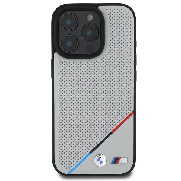 BMW M Perforated Tricolor Line MagSafe Case for iPhone 16 Pro - Gray