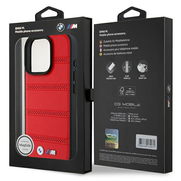 BMW M Perforated And Stitched Line MagSafe case for iPhone 16 Pro - red