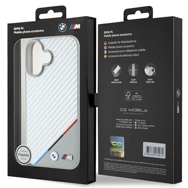 BMW M Carbon Tricolor Line MagSafe iPhone 16 Case - Gray
