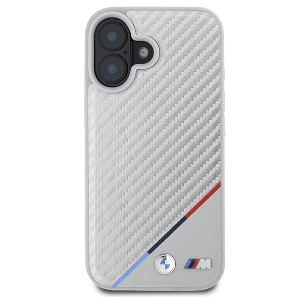 BMW M Carbon Tricolor Line MagSafe iPhone 16 Case - Gray
