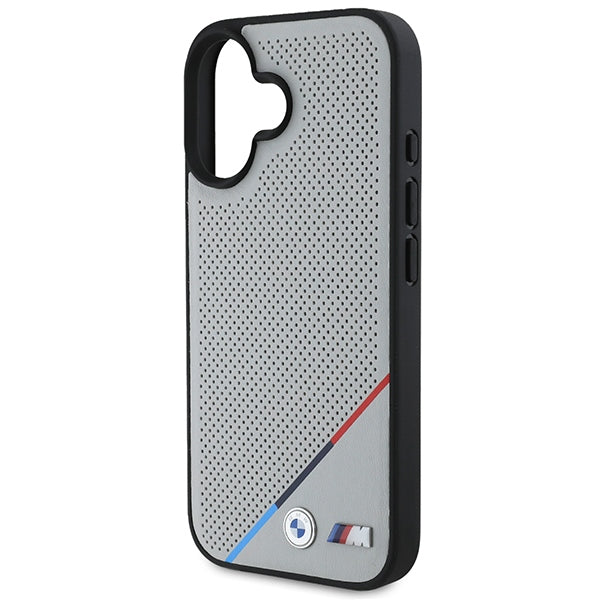 BMW M Perforated Tricolor Line MagSafe iPhone 16 Case - Gray