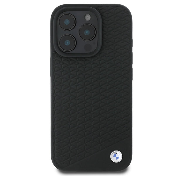 BMW Signature Leather Diamond Metal Logo MagSafe Case for iPhone 16 Pro Max - Black