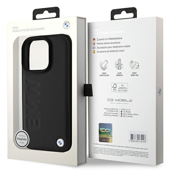 BMW Leather Hot Stamp MagSafe iPhone 16 Pro Case - Black