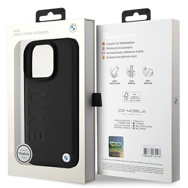 BMW Leather Hot Stamp MagSafe iPhone 16 Pro Max Case - Black