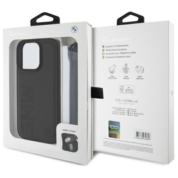 BMW Signature Leather Wordmark Cord Case for iPhone 16 Pro - Black