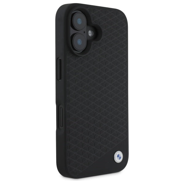 BMW Sign Leather Diamond Metal Logo MagSafe iPhone 16 Case - Black