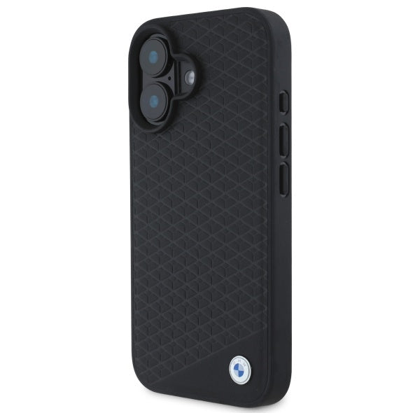 BMW Sign Leather Diamond Metal Logo MagSafe iPhone 16 Case - Black