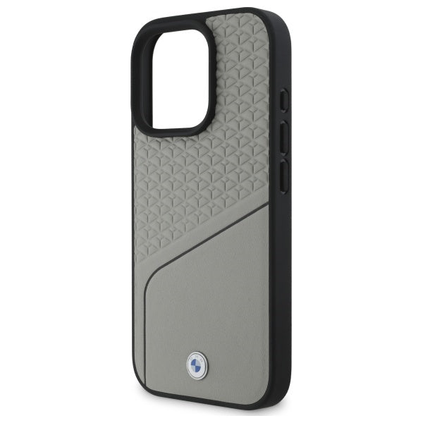 BMW Sign Leather Textured and Line MagSafe Case for iPhone 16 Pro Max - Gray
