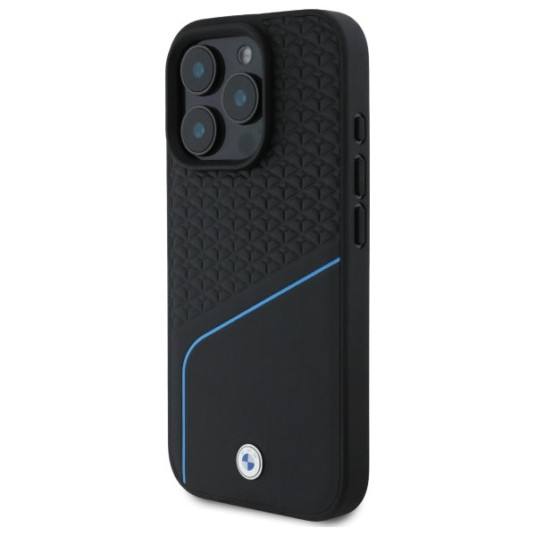 BMW Sign Leather Textured And Line MagSafe Case for iPhone 16 Pro Max - Black