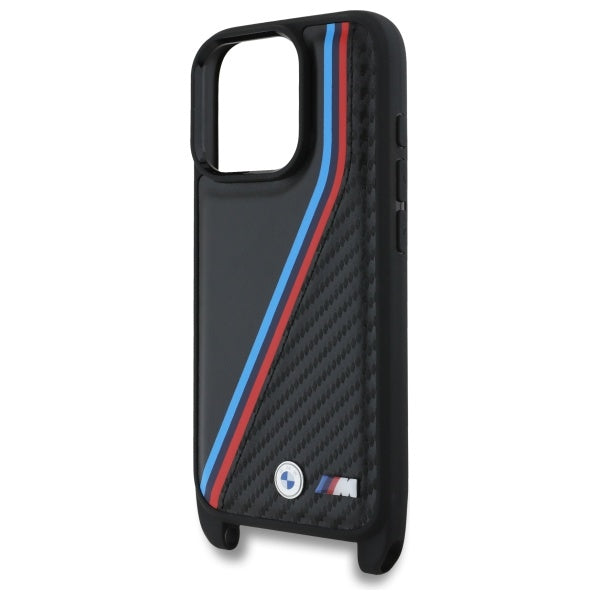 BMW M Edition Carbon Tricolor Lines &amp; Strap Case for iPhone 16 Pro Max - Black