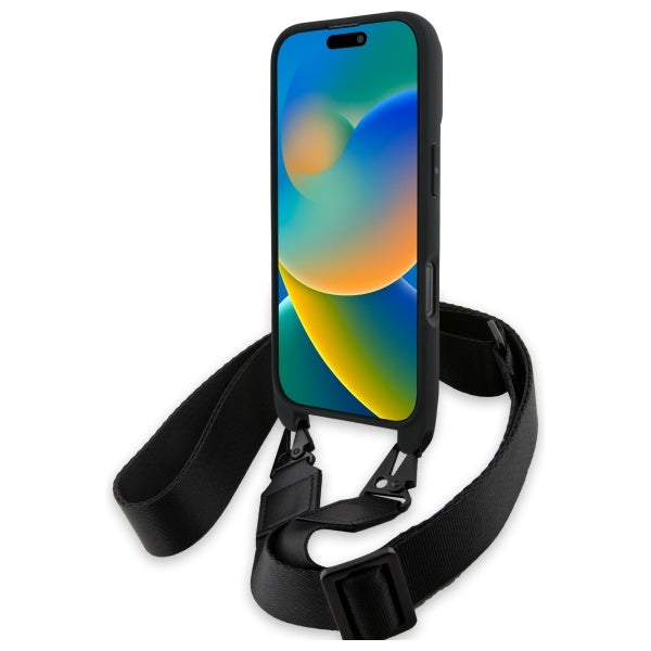 BMW M Edition Carbon Tricolor Lines &amp; Strap Case for iPhone 16 Pro Max - Black