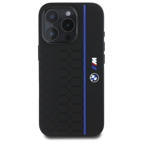 BMW Silicone Hexagon Blue Line MagSafe Case for iPhone 16 Pro Max - Black