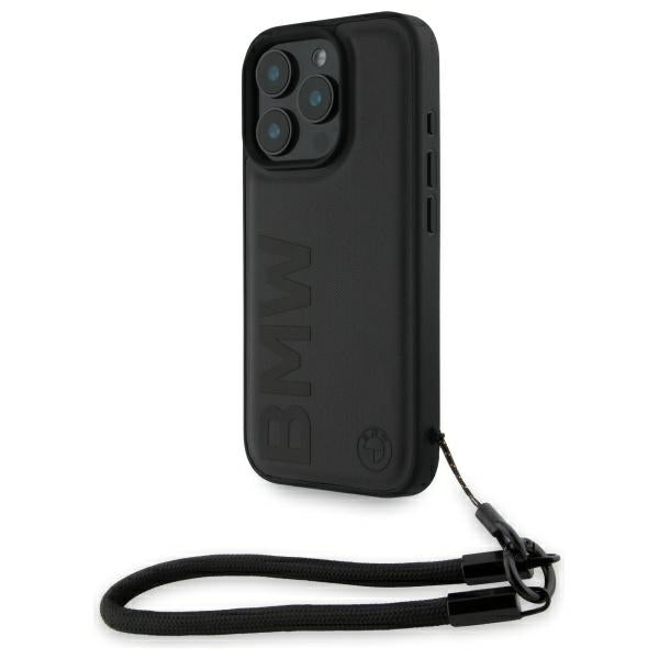 BMW Signature Leather Wordmark Cord case for iPhone 16 Pro Max - black